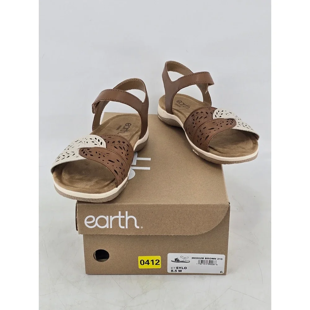 Earth Origins Sylo Sandals Womens 8.5W Brown Laser Cut Strappy Comfort - New